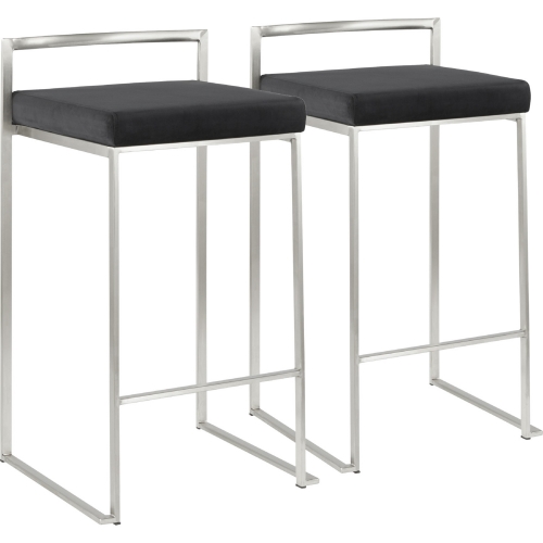 Fuji Stackable 27" Counter Stool in Black Velvet & Brushed Stainless (Set of 2)